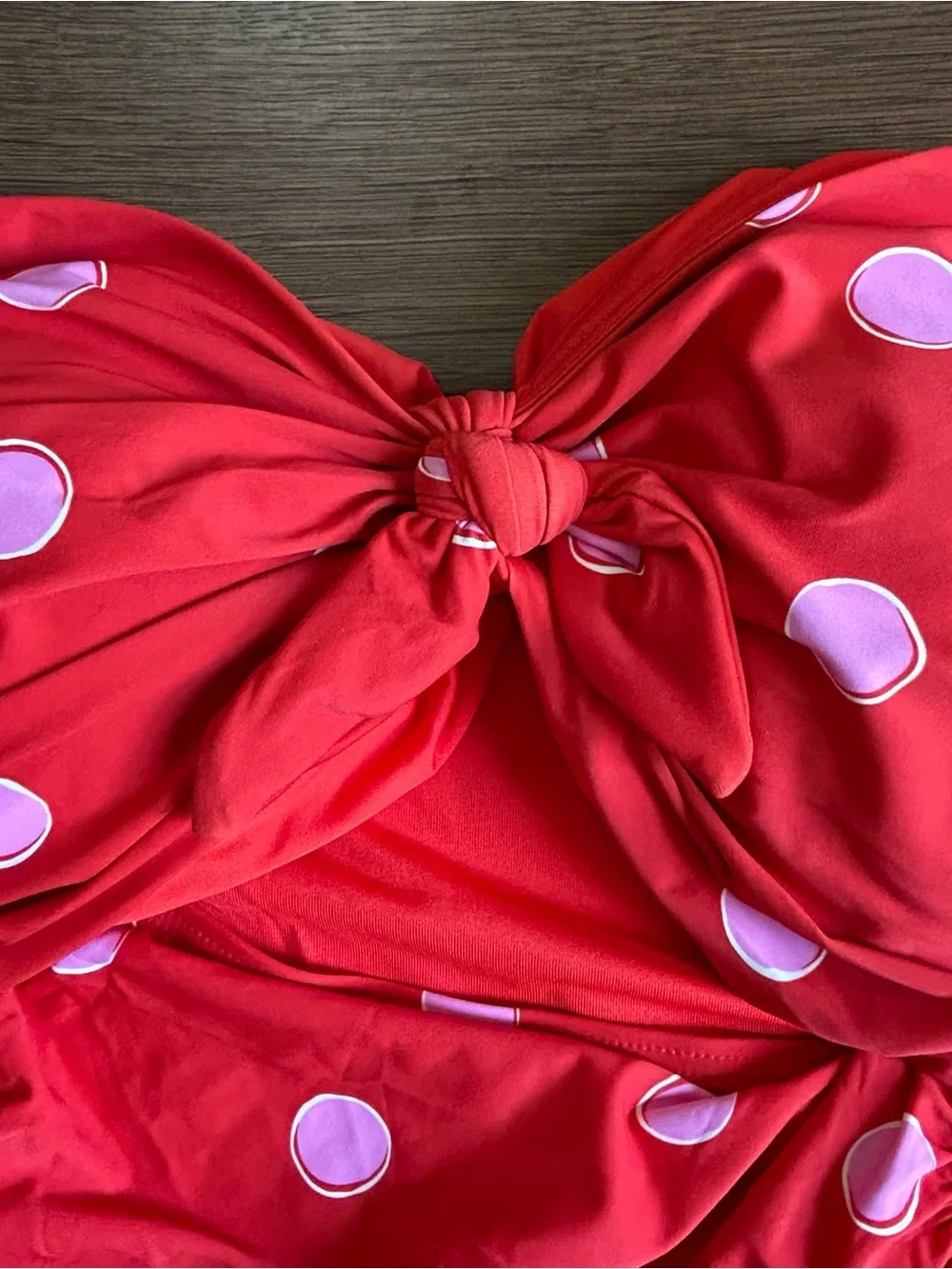Kate Spade Goji Berry Bandeau Tie Front One Piece Swimsuit Downtown Dot Small